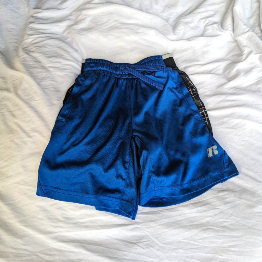 Boys dark blue, Russell shorts, size xs (4-5)